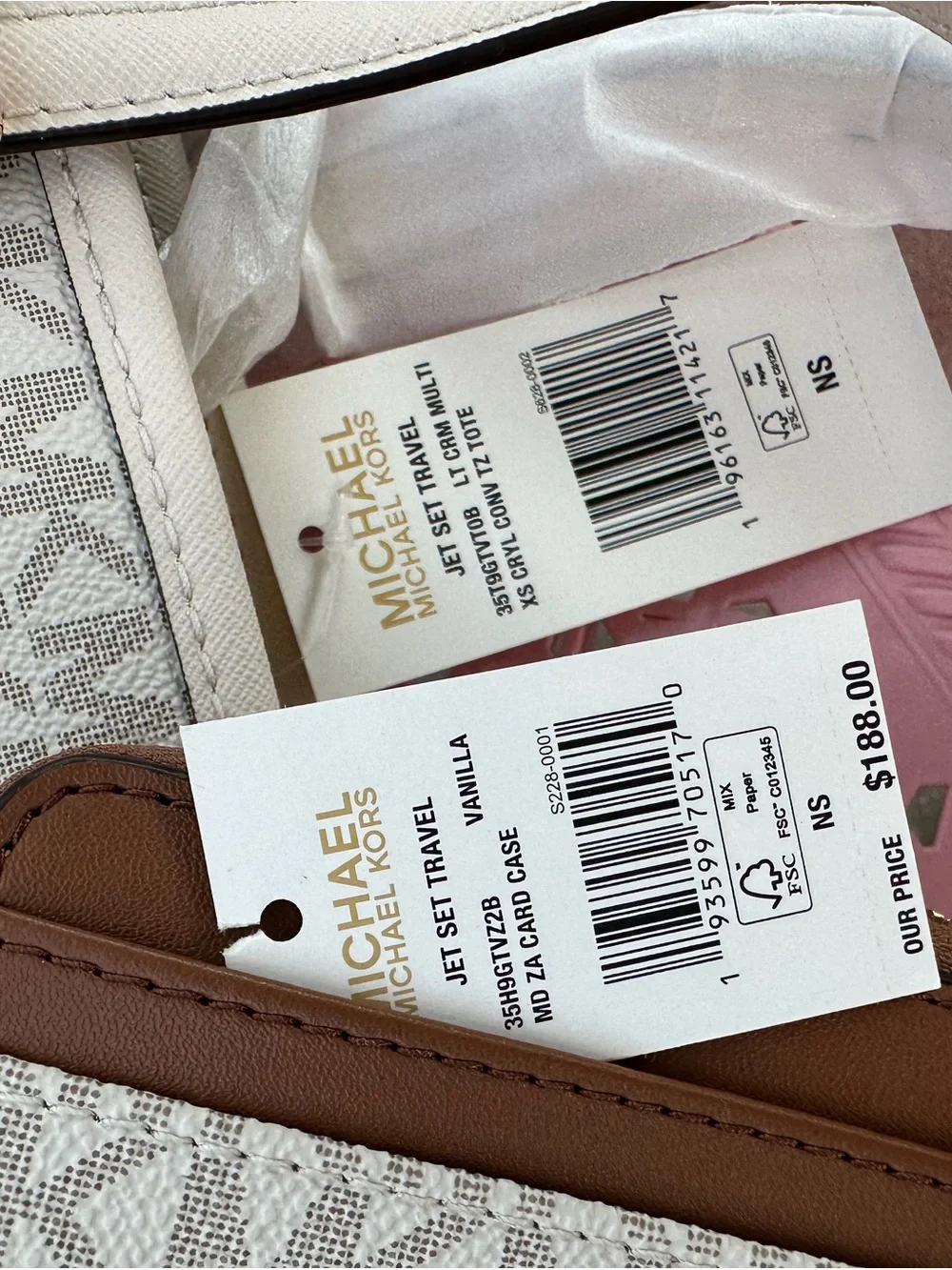 Michael Kors White/Beige Signature Tote with Matching Wallet